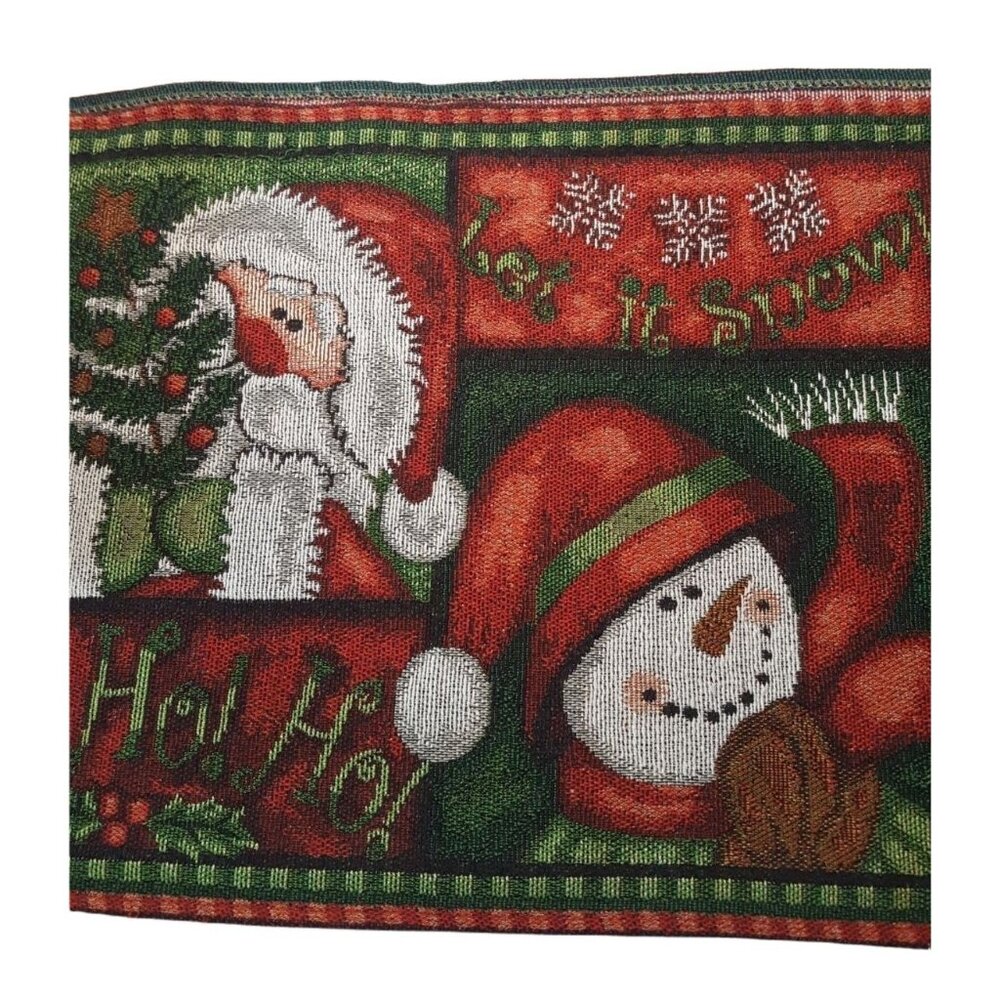 Christmas Vintage Table Runner Tapestry Santa Snowman 13 X 68 Holiday